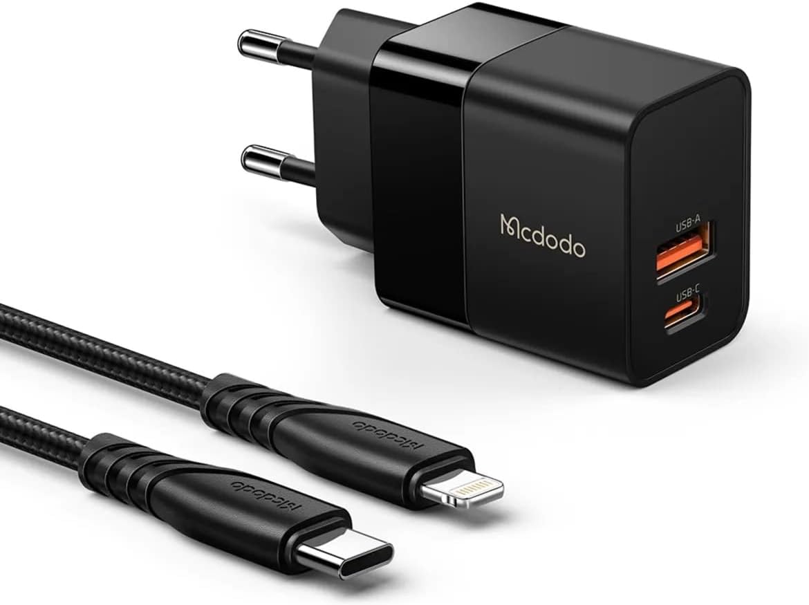 Mcdodo USB & USBC 20W Charger & Lightning Cable - Black