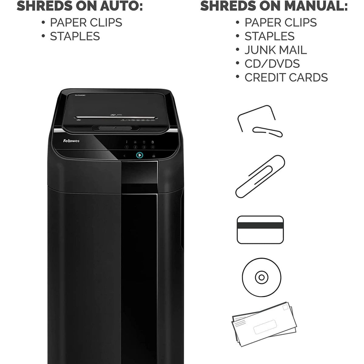 Fellowes AutoMax  Auto Feed Shreds up to 550 sheets - Black