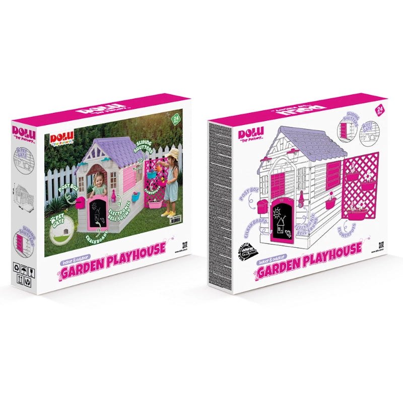 Dolu Garden Playhouse with Fence – Pink | Girls Outdoor Play House