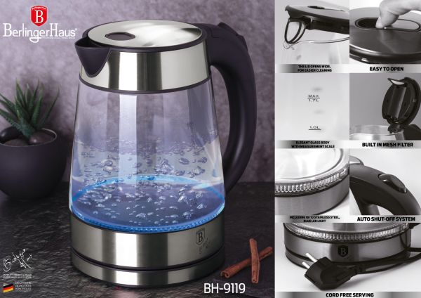 Berlinger Haus 1.7L Electric Glass Kettle – Black-Silver