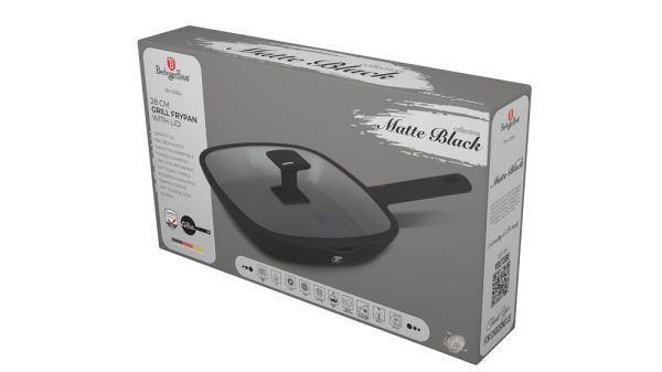 Berlinger Haus 28cm Grill Pan with Lid - Matte Black | Healthy & Easy Cooking