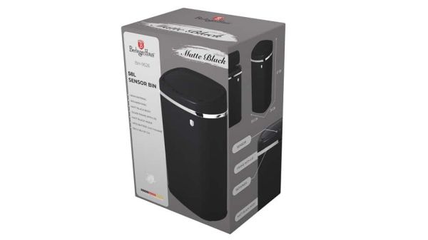 Berlinger Haus 58L Motion Sensor Trash Bin - Matte Black
