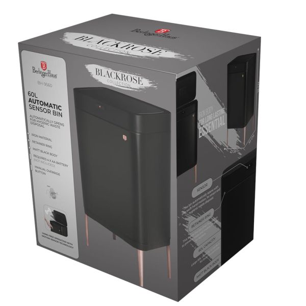 Berlinger Haus 60L Motion Sensor Trash Bin - Black-Rose