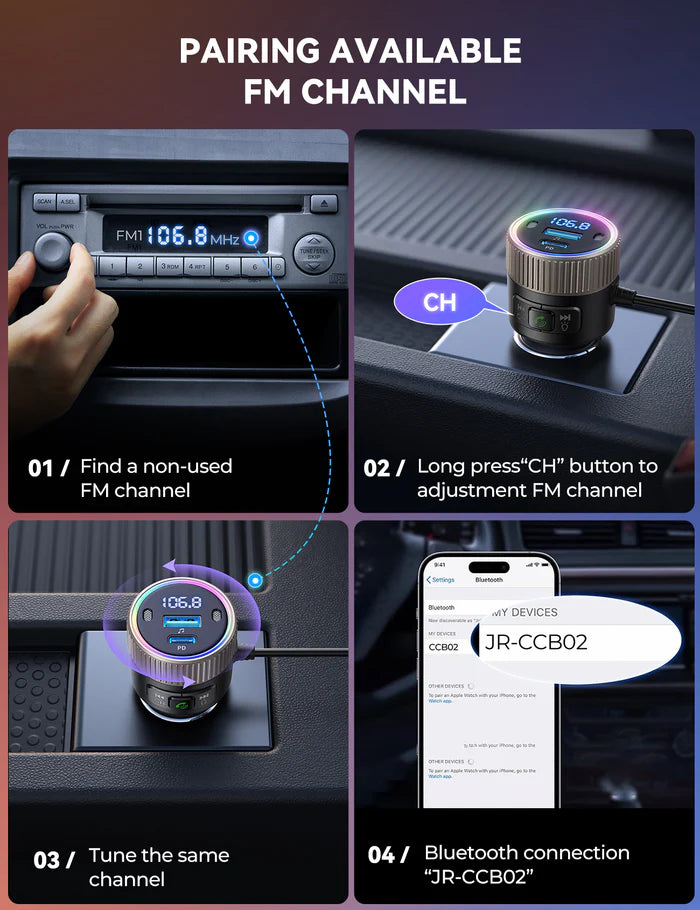 JOYROOM JR-CCB02 60W Wireless Car FM Transmitter – PD Fast Charger