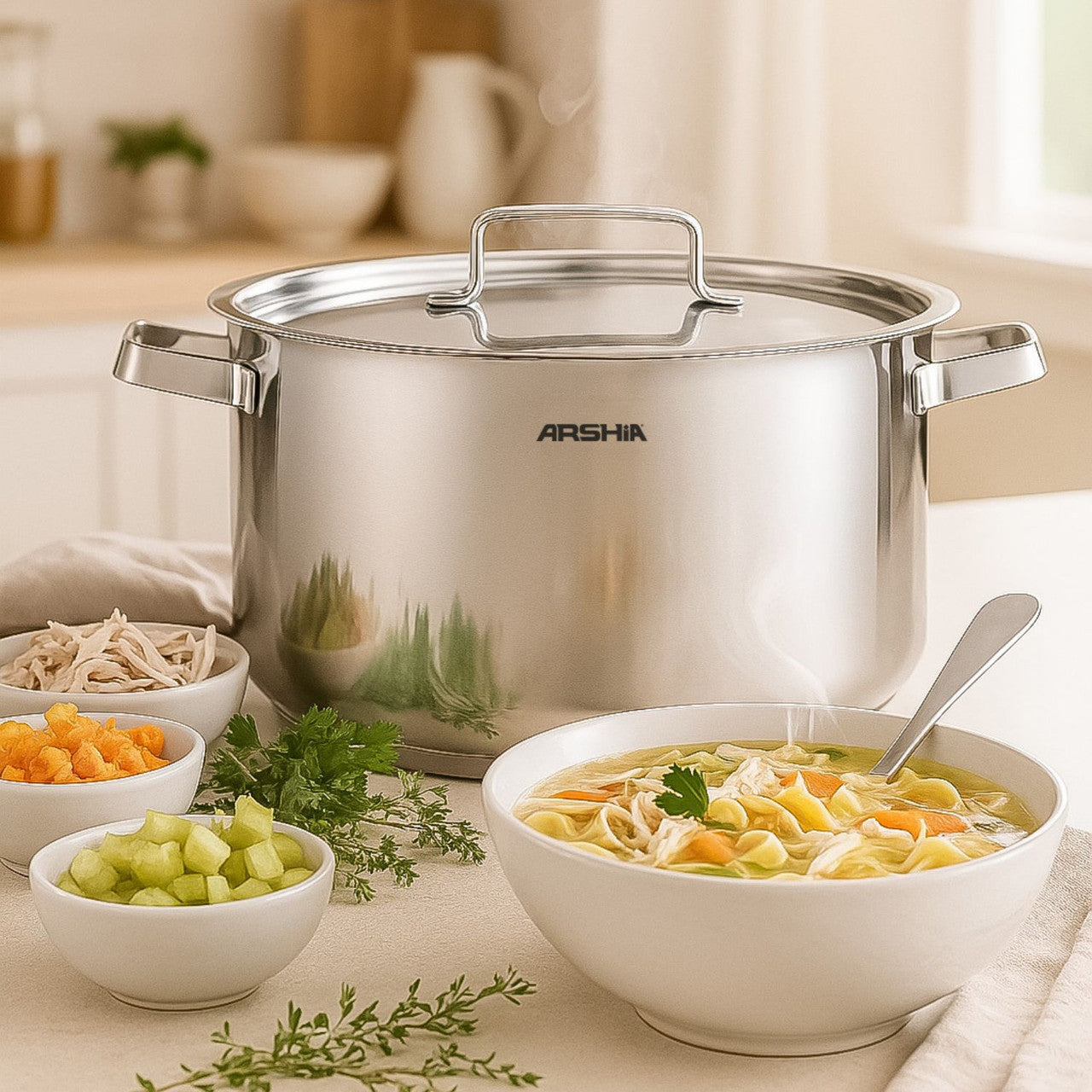 قدر طبخ Arshia ستانلس ستيل 30 سم مع غطاء معدني متين