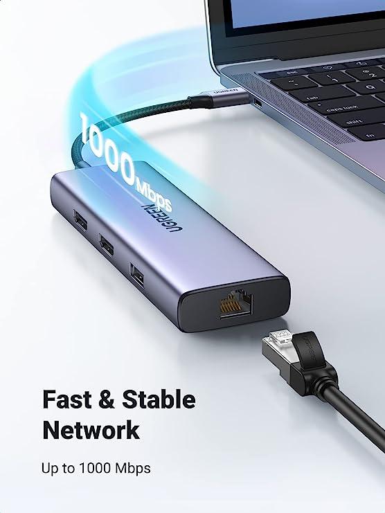 UGREEN USB-C to 2*USB 3.0+HDMI+RJ45 Ethernet Adapter+PD