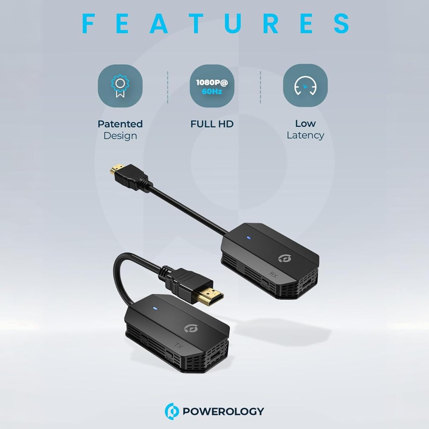 Powerology Wireless HDMI Mirroring Adaptor Pair with USB-C Cable Full HD 1080P