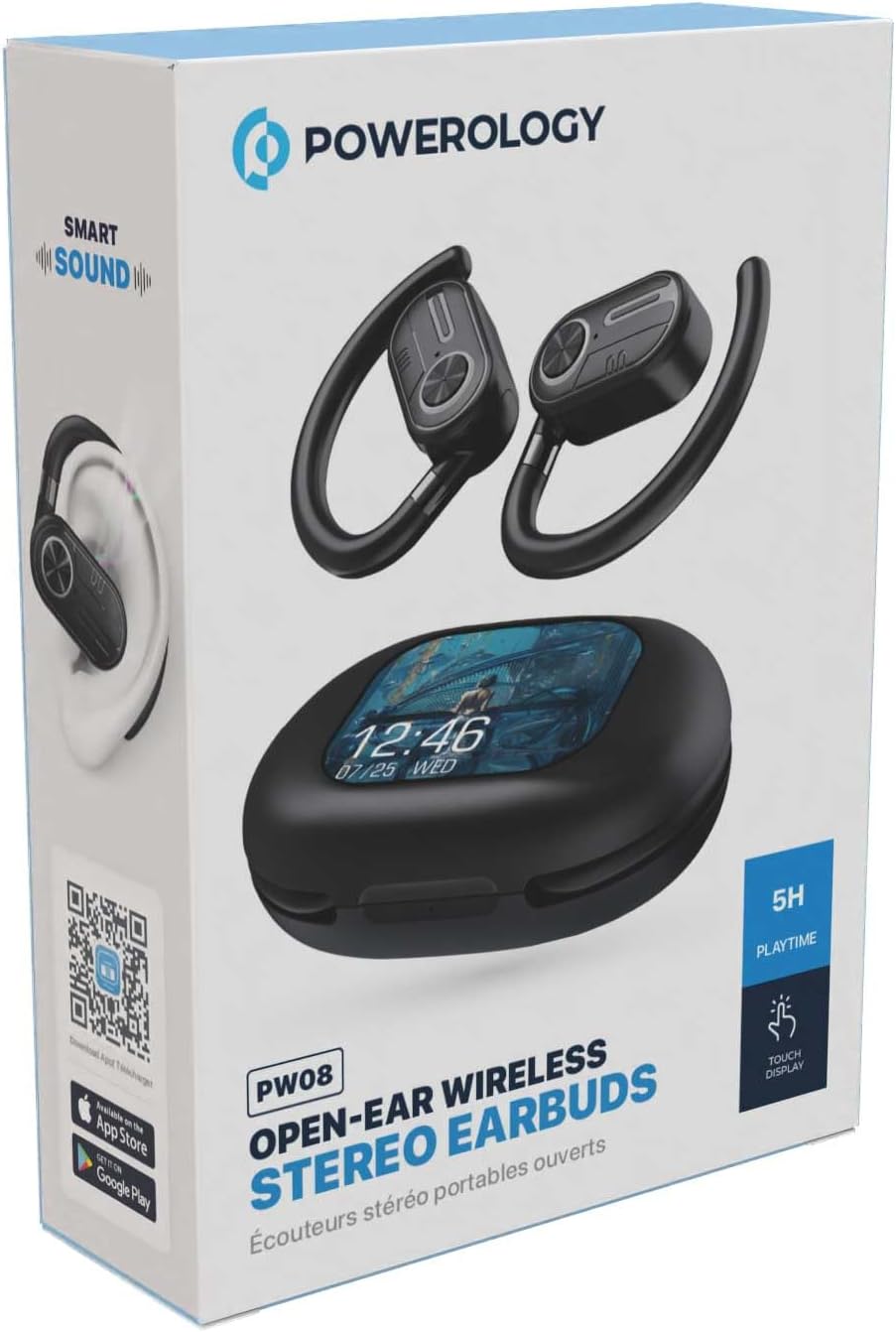 Powerology Air Conduction Earbuds, Bluetooth 5.3 & Display