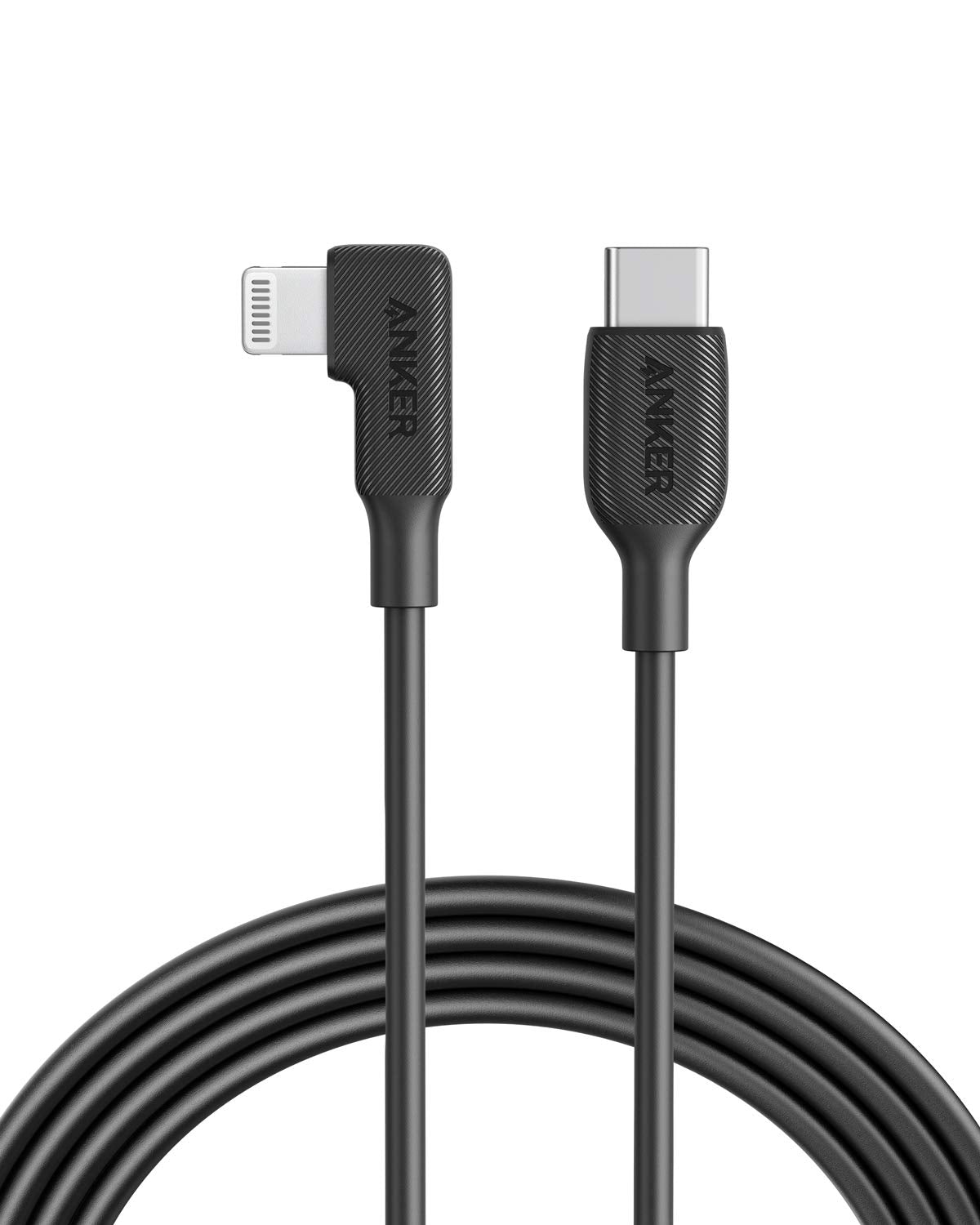 كابل Anker PowerLine C إلى Lightning بزاوية قائمة بطول 6 أقدام - أسود 