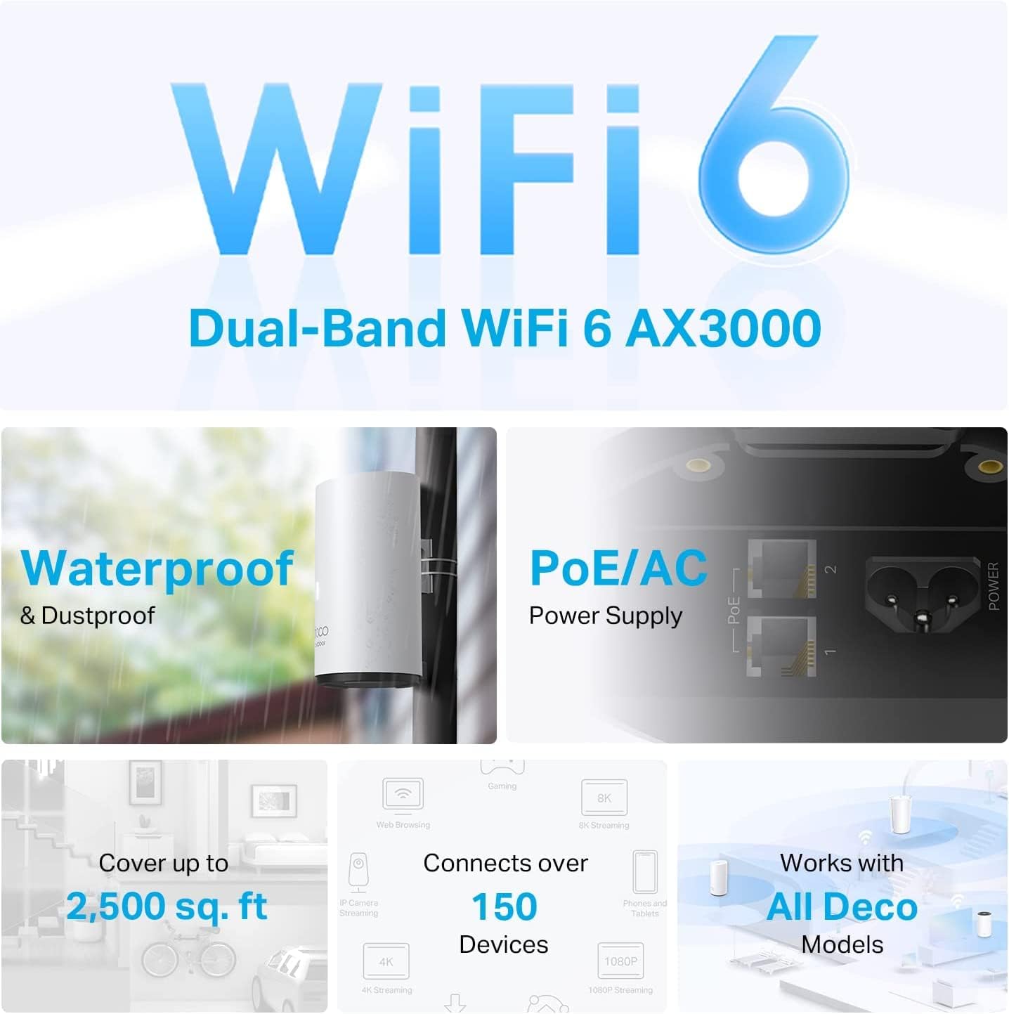 TP-Link Deco Outdoor Mesh WiFi AX3000 Dual Band WiFi 6 Mesh (1 Pack) - White