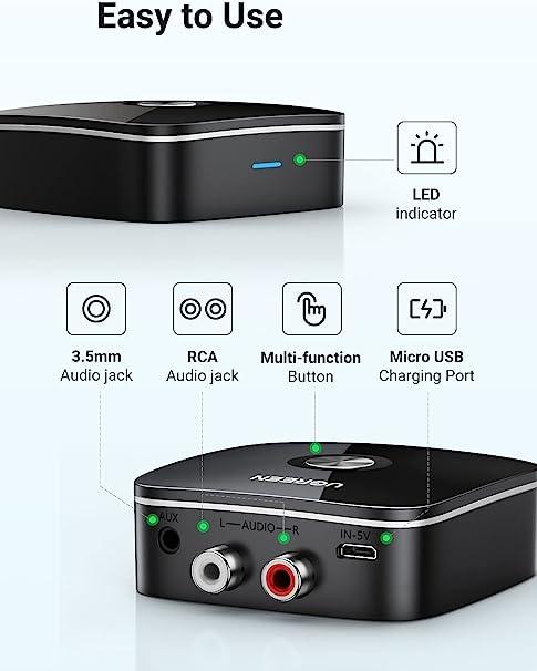 UGREEN Bluetooth Audio Receiver 5.0 with 3.5mm&2RCA Adapter