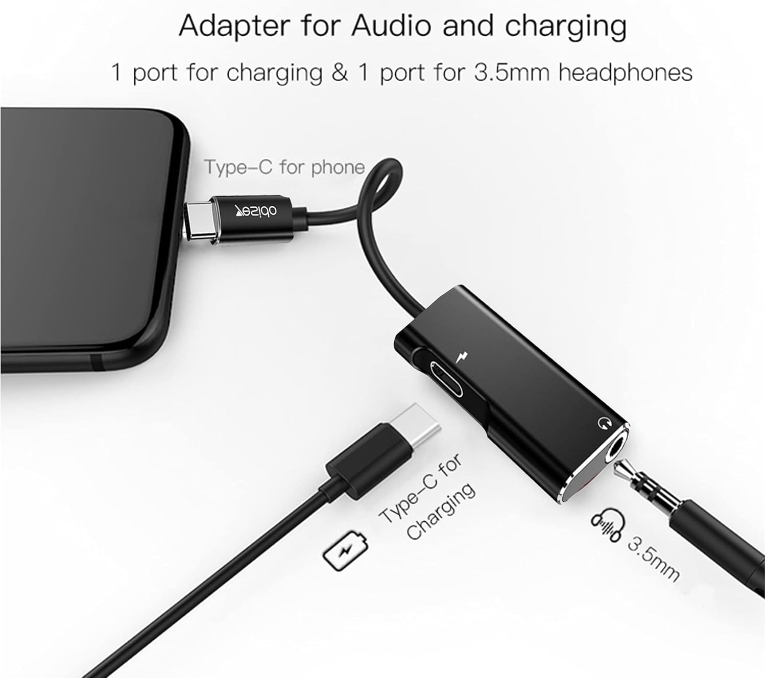 YESIDO USB C Audio Adapter with Fast Charge Capability - Black