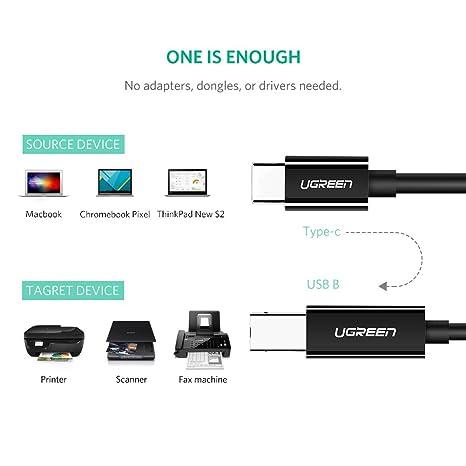 UGREEN USB-C to USB-B 2.0 Printer Cable 2M (Black)