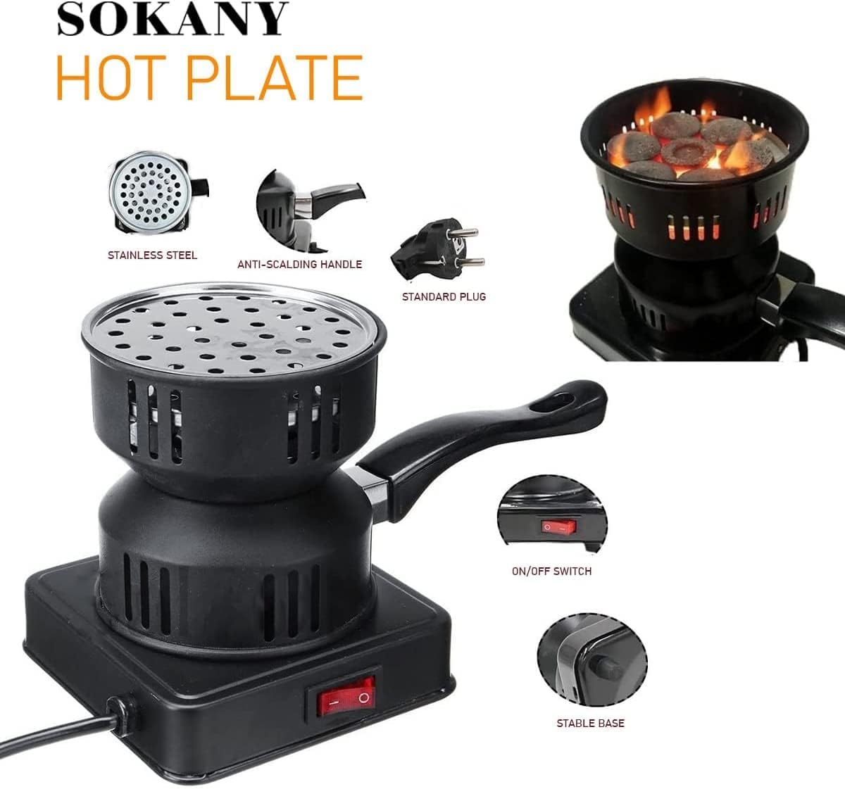 SUKANY 1000 Watts Charcoal Camping Electric Stove Coal Burner 220V - Black
