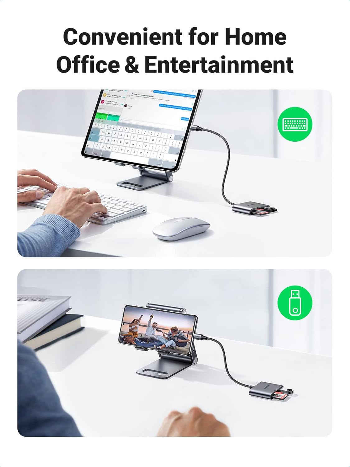 UGREEN 3-in-1 USB-C SD Card Reader with USB Port, 5Gbps Speed