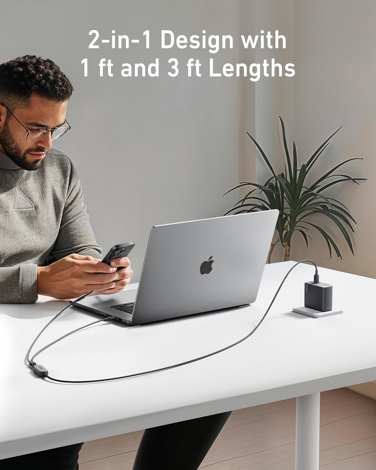 Anker 2 in 1 USB C Cable 140W Fast Charging for Multiple Devices - Black