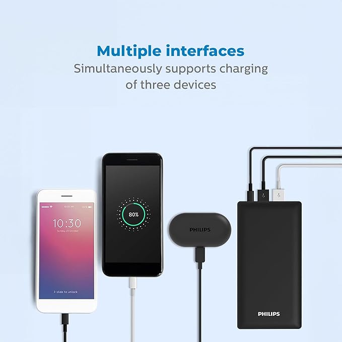 باور بانك Philips 20000mAh 20W PD & QC3.0 مع USB-A وUSB-C