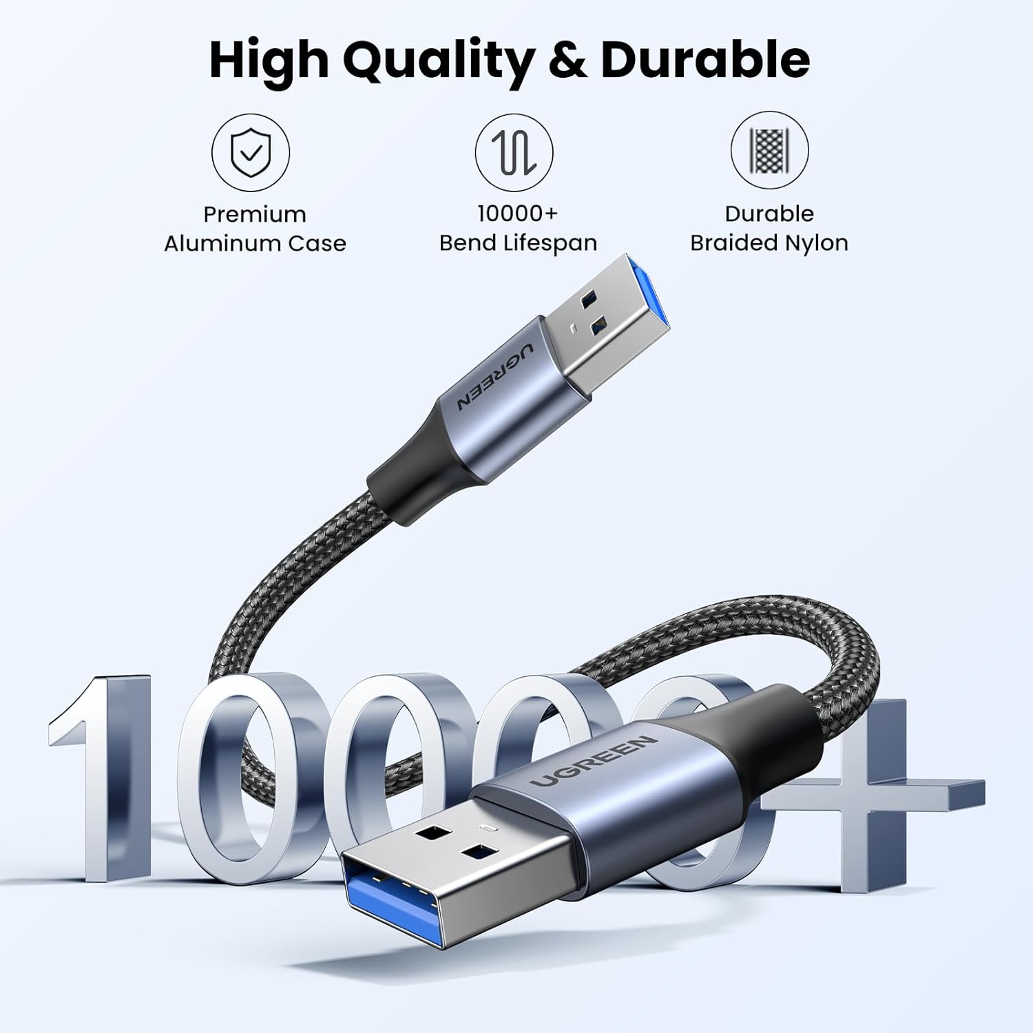 UGREEN USB 3.0 A to A Cable – 5Gbps Braided High-Speed Cable, 0.5m.