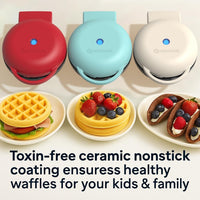 Nutricook NC-WM100R Mini Waffle Maker | 350-420W | Ceramic Coating | Fast Heating | Red