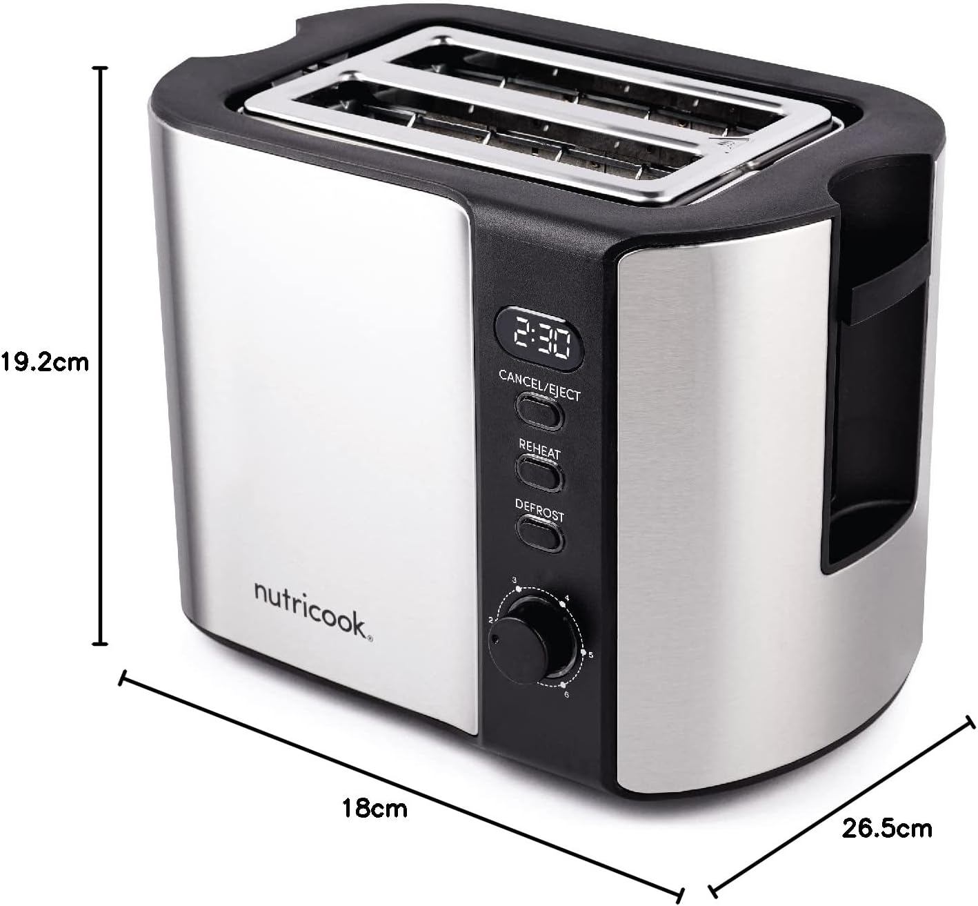 Nutricook Digital Toaster 2 Slice Stainless Steel LED / 800 Watt - Silver