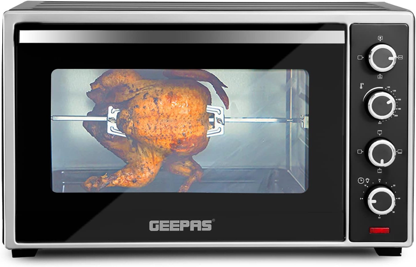 Geepas GO34012 Electric Oven, 60L | 60 Minutes Timer | Inside Lamp | Stainless Steel Heating Elements | Heat Resistant Tempered Window | 2000W Power