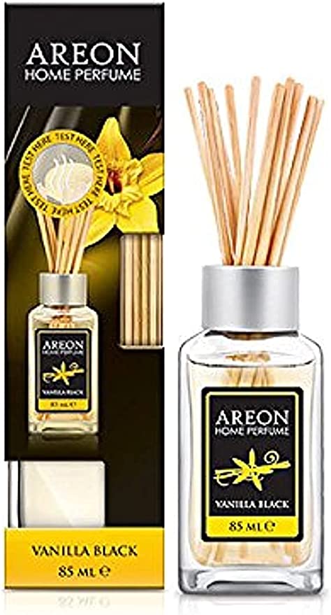 AREON Home Luxury Perfume Reed Diffuser + 10 أعواد من الخيزران، برائحة الفانيليا السوداء 
