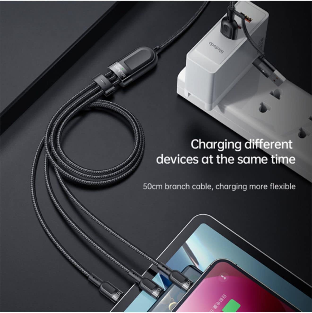 Mcdodo 2 In 3 100W Fast Charging PD Cable 1.2m for Multiple Devices - Black