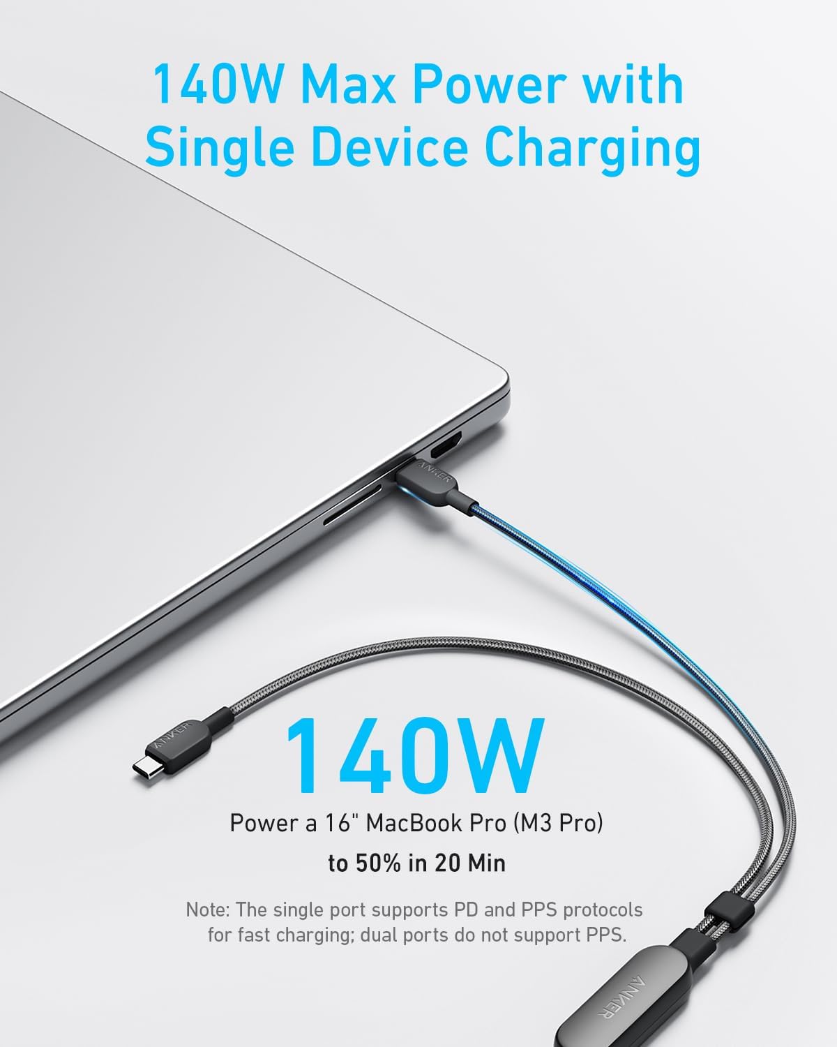 Anker 2 in 1 USB C Cable 140W Fast Charging for Multiple Devices - Black