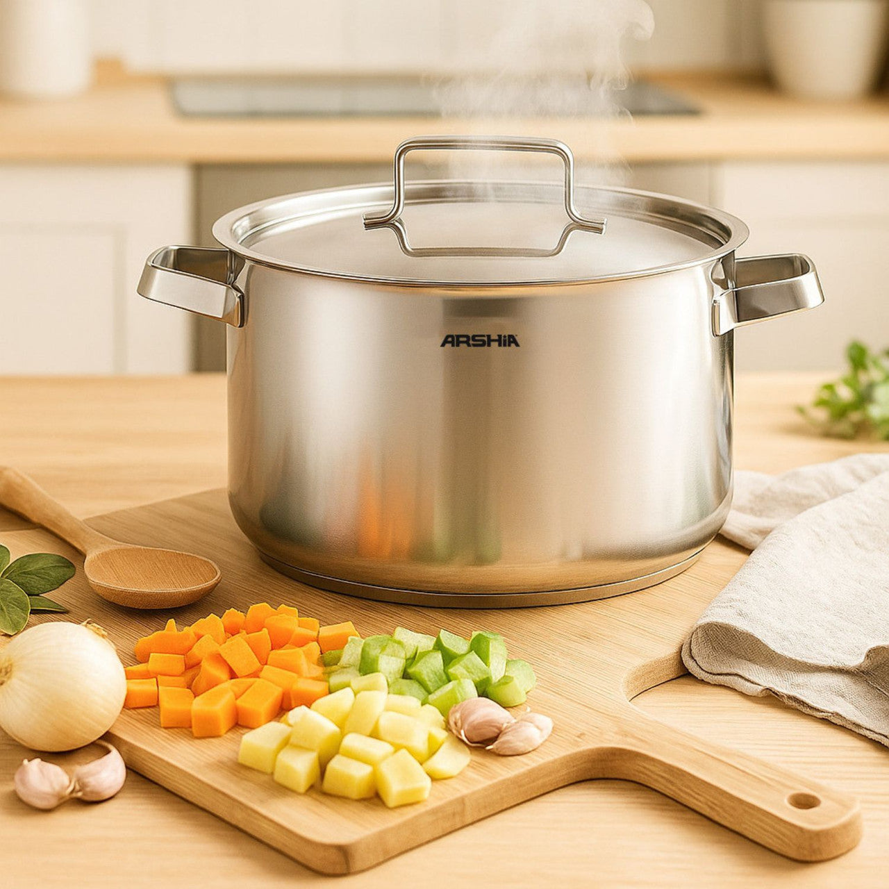 قدر طبخ Arshia ستانلس ستيل 20 سم مع غطاء معدني
