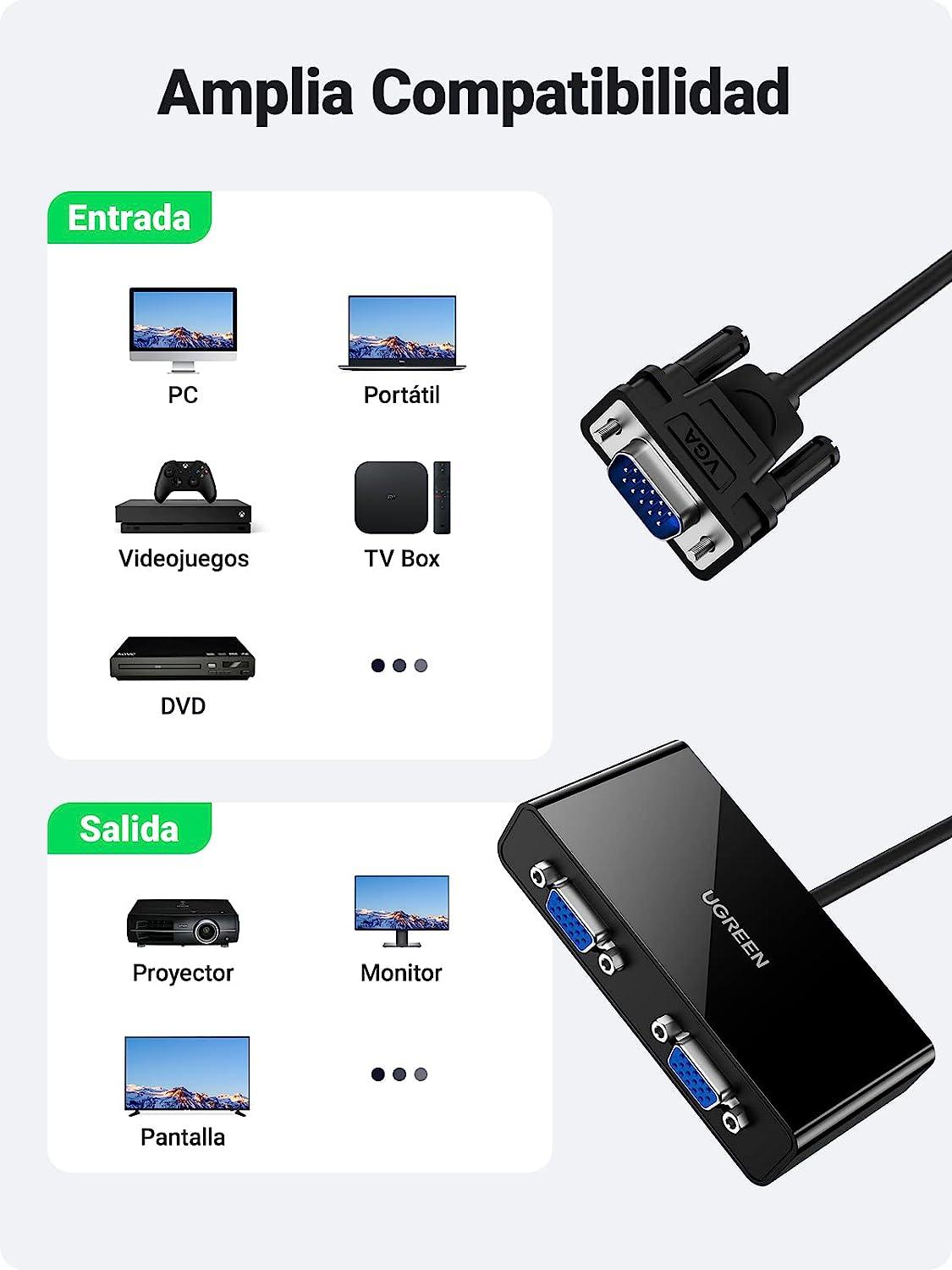 UGREEN 1x2 VGA Splitter - Dual Display Support