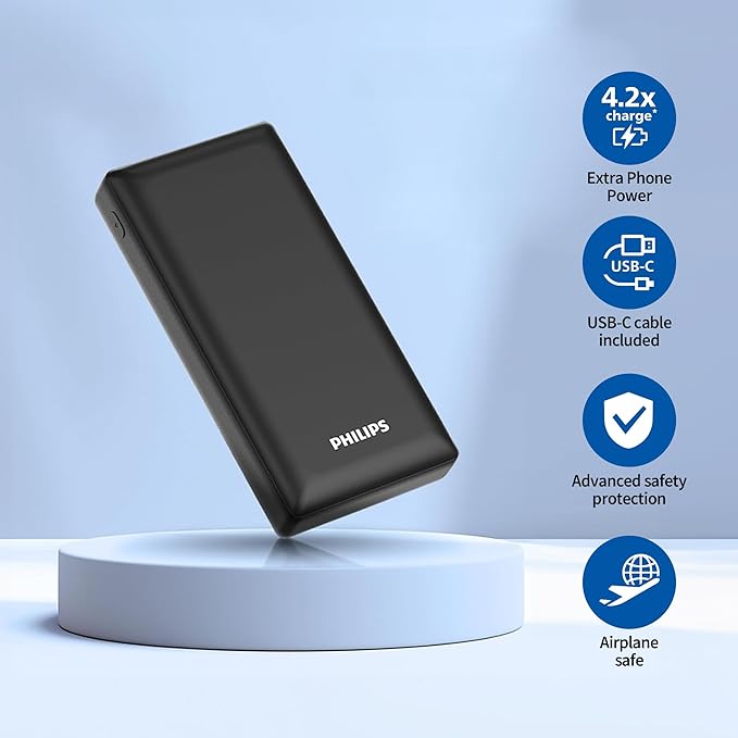 باور بانك Philips 20000mAh 20W PD & QC3.0 مع USB-A وUSB-C