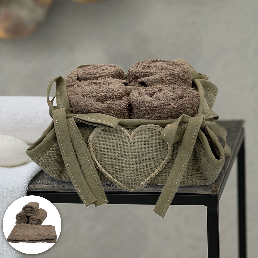 طقم 4 بشاكير صغيرة بسلة من Sophie Maison Vilnius - بني