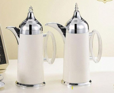 Alfursan 2-Piece Arabic Coffee Dallah Set - White & Silver