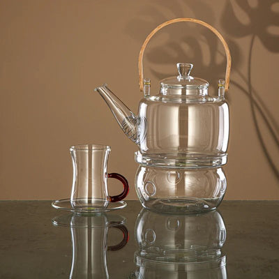 Almarjan 14-Piece Glass Tea Set - Brown