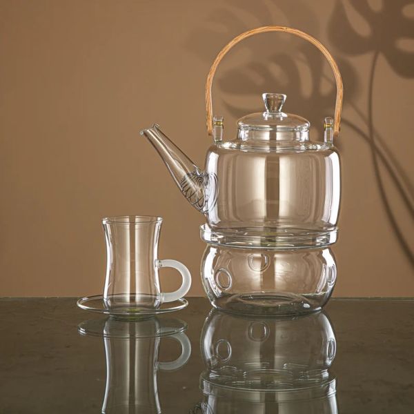 Almarjan 14-Piece Glass Tea Set - White