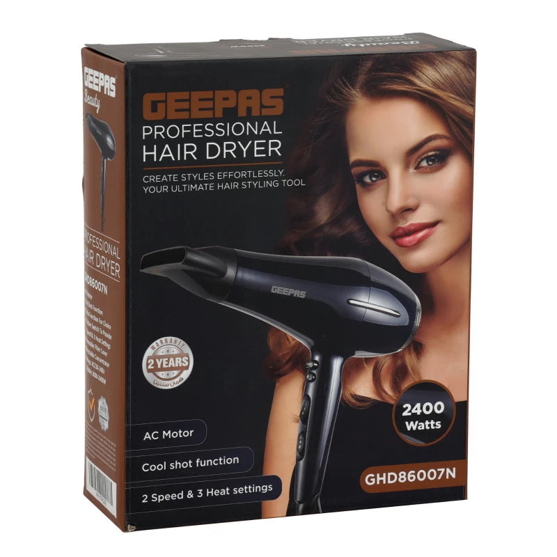 مجفف شعر Geepas GHD86007 – 2400 واط، إعدادات حرارة وسرعة متعددة