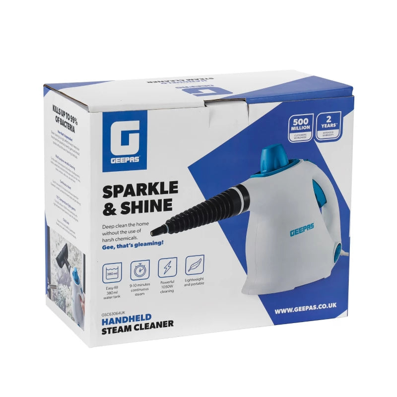 منظف بالبخار يدوي Geepas GSC63064UK – 1050 واط، 9 ملحقات