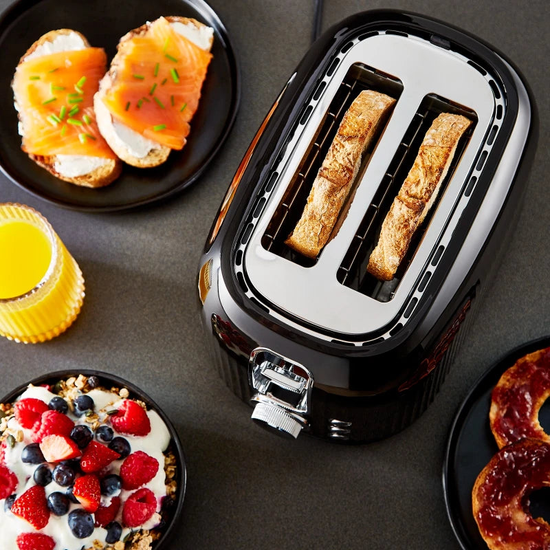 Geepas Fluted 2-Slice Bread Toaster, 6 Browning Levels, Black, GBT36558UK-BK