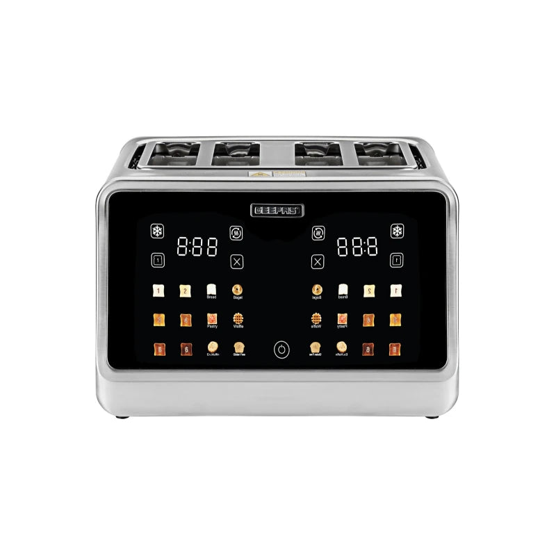 Geepas Digital 4-Slice Toaster, LED Touch, 6 Modes, Silver GBT36569UK