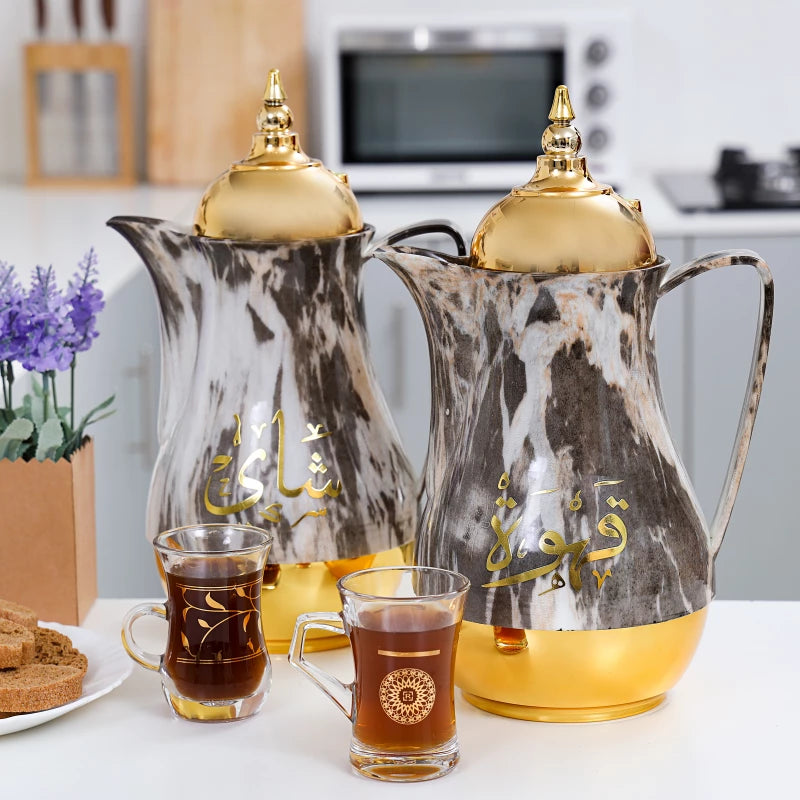 Royalford RF9413 Double-Wall Marble Tea & Cawa Set – 1L × 2