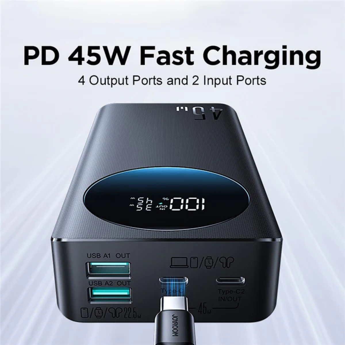 JOYROOM JR-PBF02 Pro 20000mAh 45W Ultra Fast Charging Power Bank – Dual USB-C & USB-A
