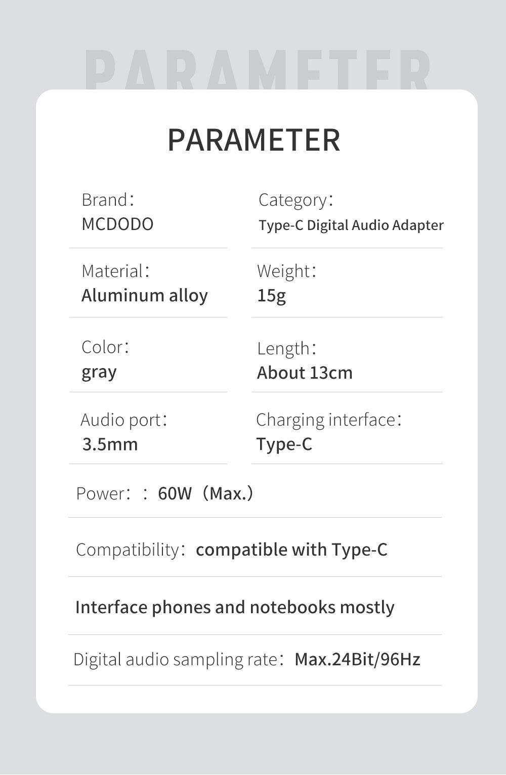 Mcdodo Type C to DC3.5mm & Type C Audio Adapter with 60W Fast Charge