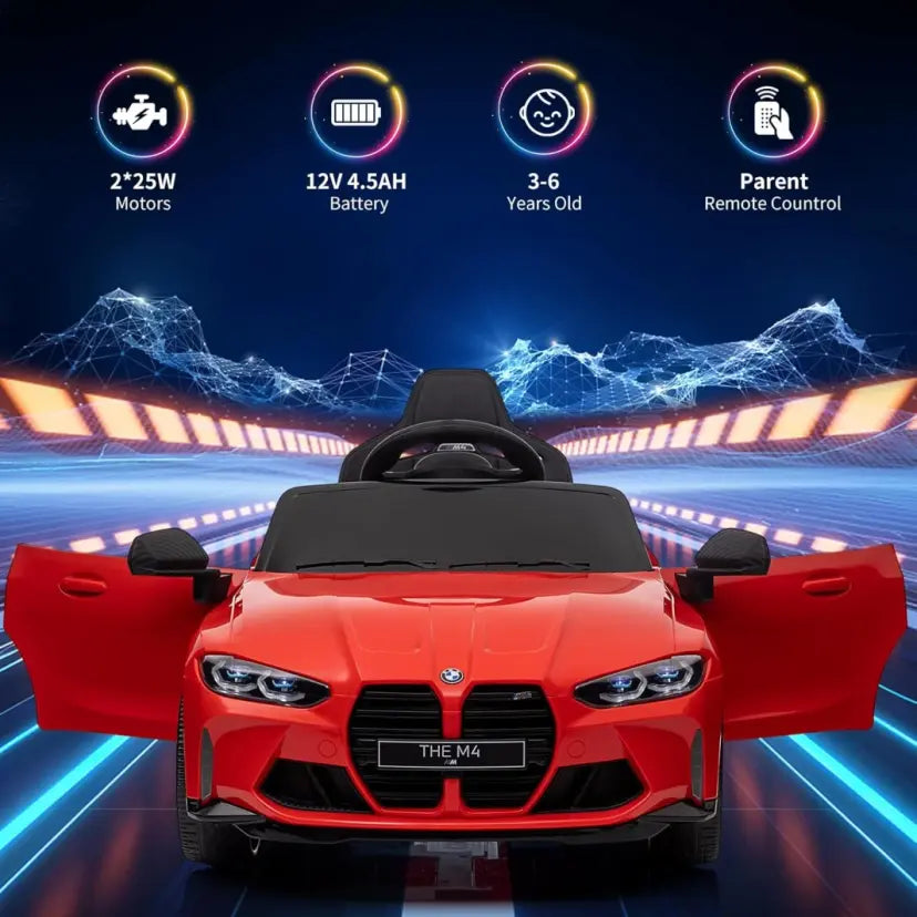BMW M4 Licensed Kids Ride-On Car – 12V10Ah, Dual 390 Motors