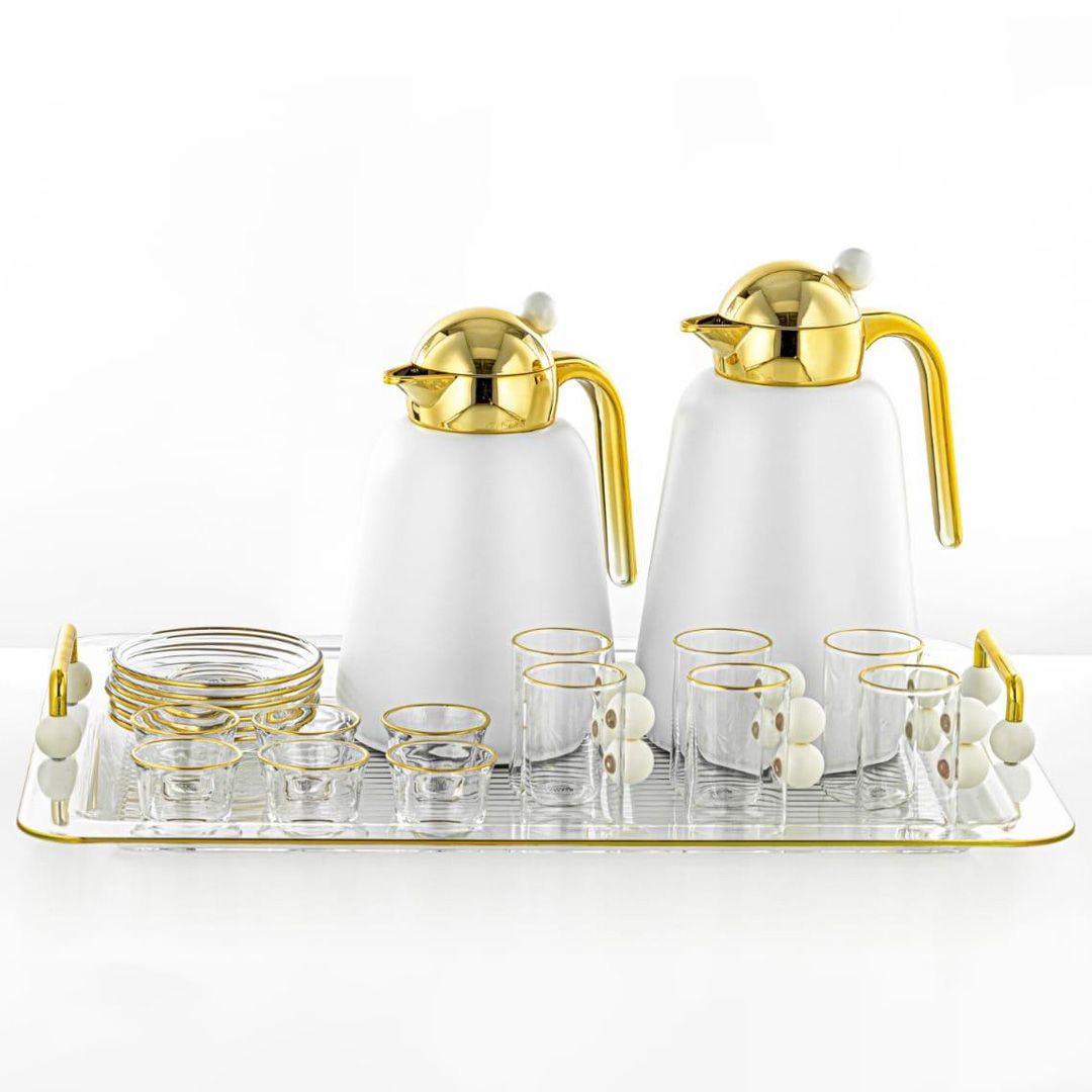 Almarjan 21-Piece Tea & Coffee Set - Gold & White