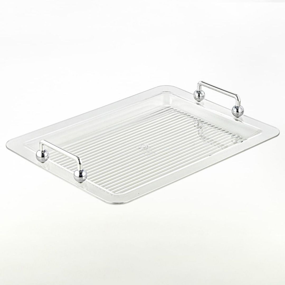 Almarjan 45cm Acrylic Tray - Silver & White