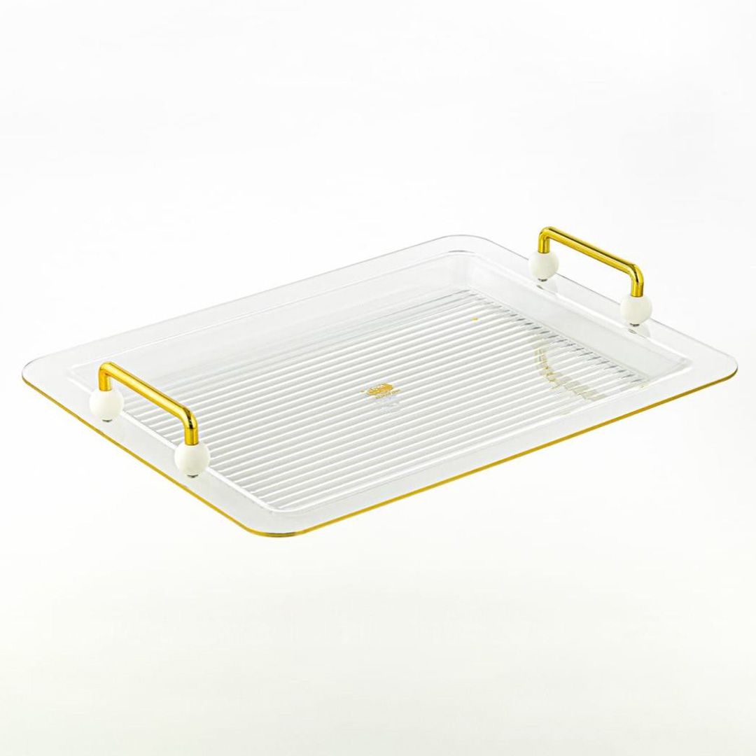 Almarjan 45cm Acrylic Tray - Silver & White