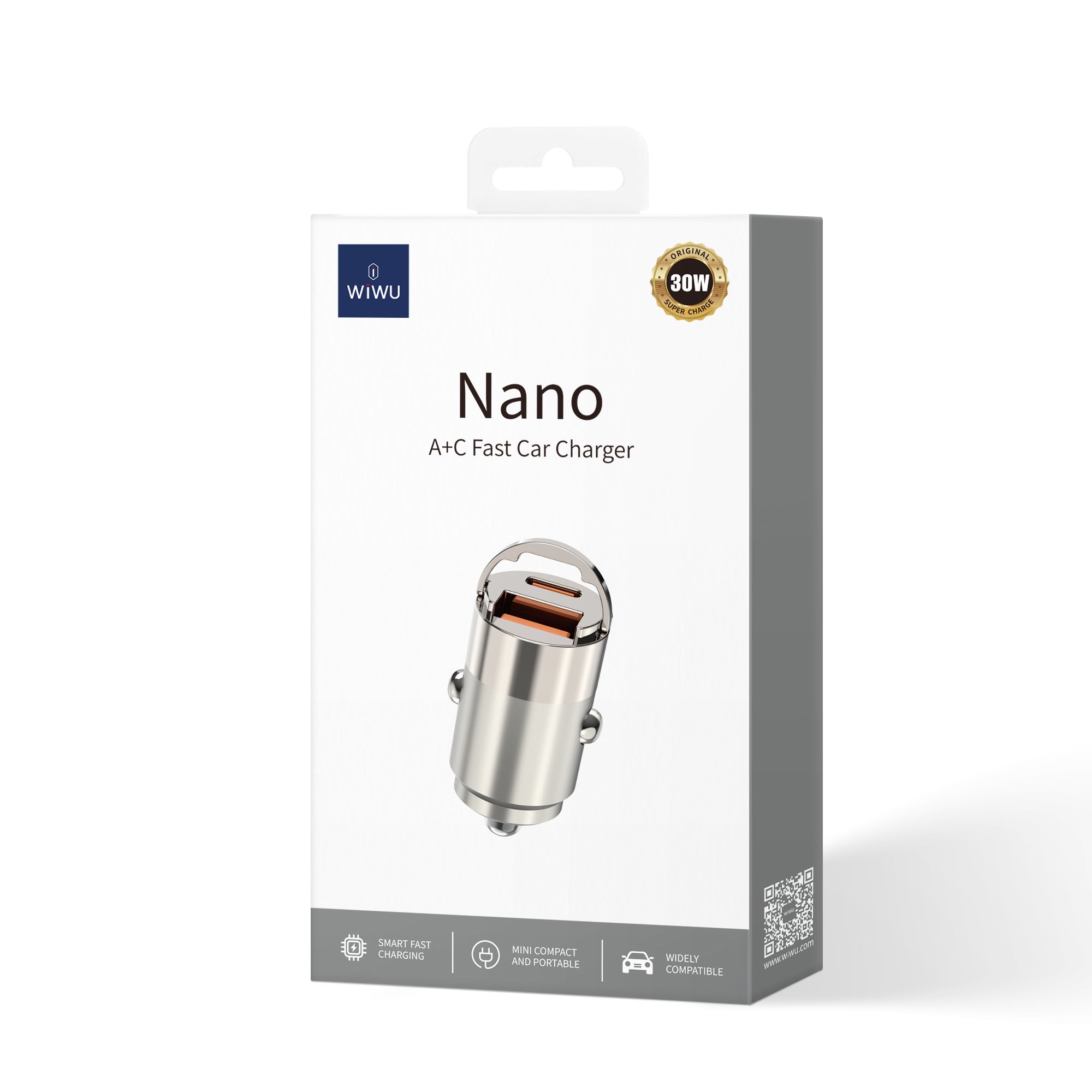 WIWU Nano A & C 30W Fast Car Charger Wi QC028 - Titanium