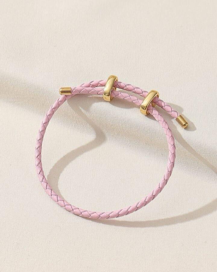 PU Rope Bracelet Solid color alloy belt school style adjustable bracelet for women jewelry making