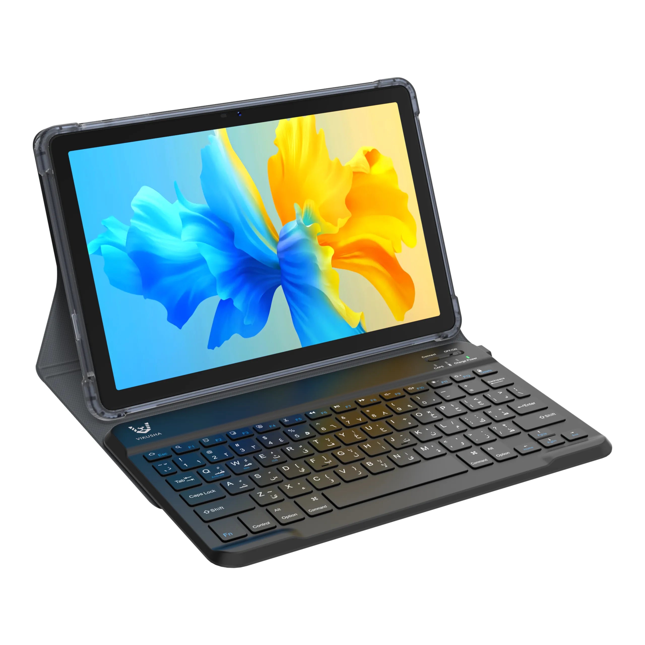 باقة جهاز VIKUSHA V-M1 اللوحي: لوحة مفاتيح وحافظة، بطاقة تعليمية من Al Maher، اشتراك IPTV لمدة 3 أشهر، وقسيمة شراء من مركز العدسات بقيمة 10 دنانير