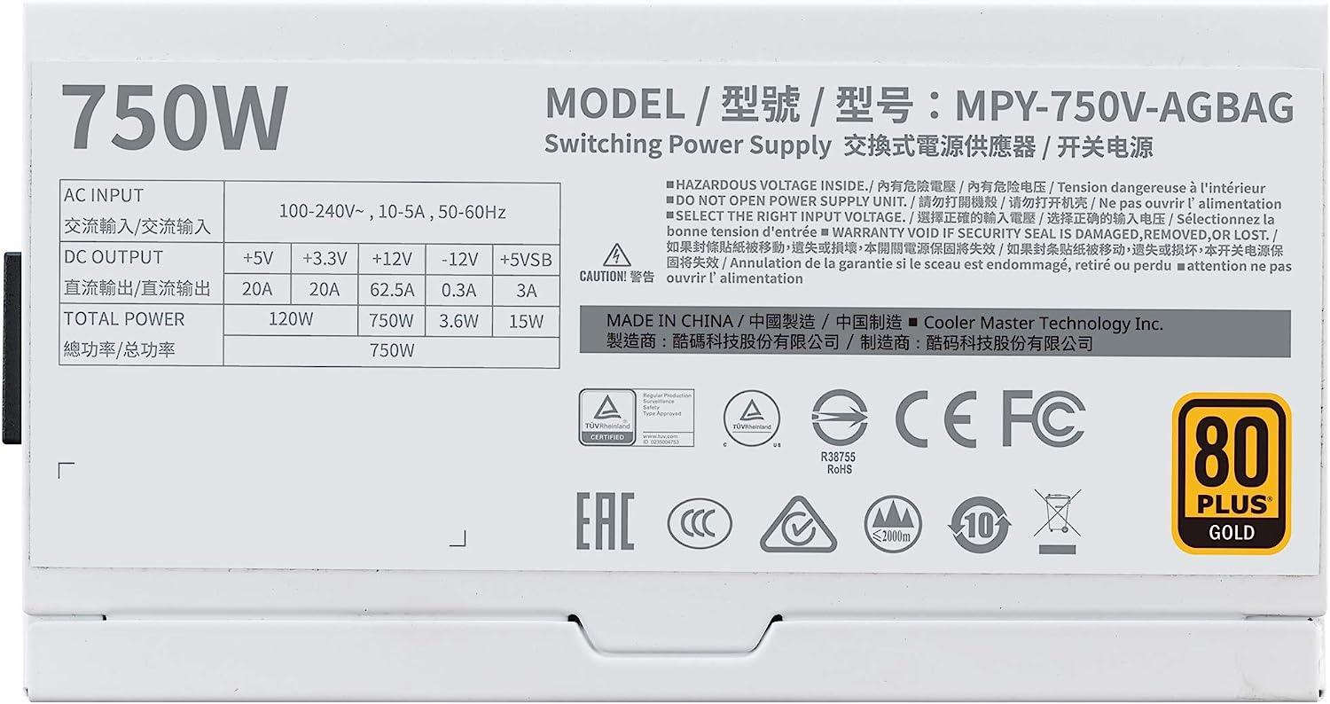 Cooler Master V750 Gold V2 Full Modular Power Supply, 750W, 80+ Gold Efficiency